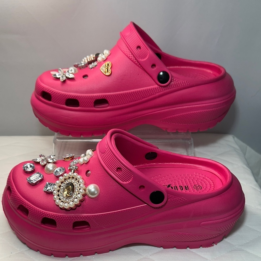 Rouge Heliu Size 10 Pink Embellished Womens Clogs Platform Shoes Sandals Outdoor